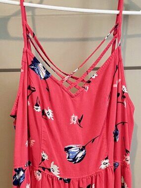 Pink Floral Midi Dress with pockets, size Large